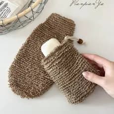 Saco para sabonete, saco de ramie com cordão ajustável para pendurar, saco de rede para espuma de sabonete, saco de algo