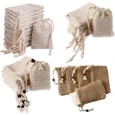 Nova bolsa de sabão artesanal de rede de ramie e juta para banheiro, com cordão ajustável para pendurar.
