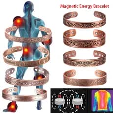 Conjunto de pulseira e anel magnéticos, pulseira magnética com design floral, estilo vintage em cobre vermelho antigo es