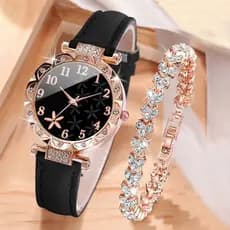 Relógio de Quartzo Feminino com Mostrador de Estrela-do-Mar e Pulseira de Couro