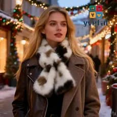YVEFAT Lenço Longo De Pele Falsa , Cachecol Fofo De Inverno Grosso Com Decoração , Polainas De Pelúcia Macias Vintage Ao