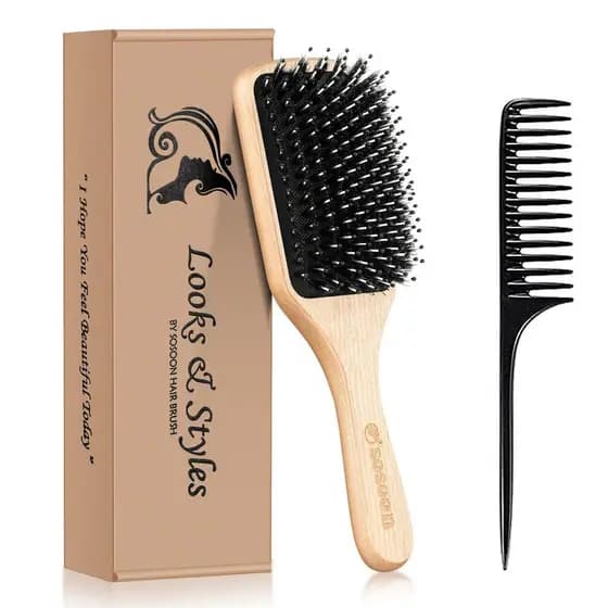 Escova de Cabelo, Escova de Cabelo Sosoon com Cerdas de Javali para Cabelos Longos, Curtos, Grossos, Finos, Cacheados, L