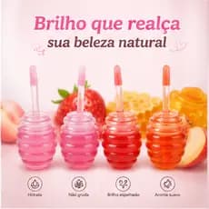 Gloss Labial Formato de Mel Hidratante Frutado 4 Cores Não Pegajoso Brilho Intenso - T&G Tango