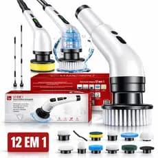 Escova Elétrica Limpeza Kit 12 em 1 Sem Fio Giratória Portátil