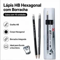 Lápis Mecânico 2.0 HB Hexagonal com Borracha Kit 10 Unidades Papelaria Escolar
