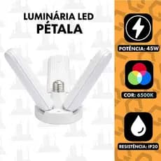 Lâmpada LED Pétala 3 Folhas Dobrável 45W Bocal E27 Ajuste 90° Economia de Energia para Garagem, Sala e Loja