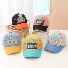 Boné de dinossauro para crianças, boné de desenho animado com adesivos de letras, boné de beisebol com blocos de cor, bo