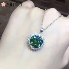 ❤ Original 3 quilates azul-verde Moissanite pingente feminino jóias moda clavícula corrente