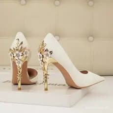 Metal Flor Stiletto Salto Alto Sapatos De Casamento Oco Lado Rosa Ouro Apontou Toe NBXF Bf8 5ELY