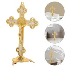 Estátua de Jesus Crucifixo em Pé - Cruz de Mesa para Altar Familiar Católico, Adequada para Oração Cristã, Decoração Dur