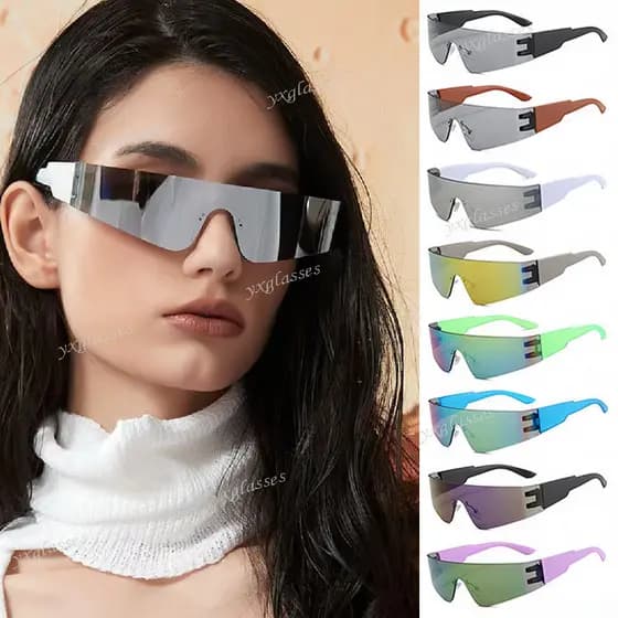 Óculos de Sol Retangulares Unissex Futuro Y2K Tech, adequados para estilos hip-hop e punk, ideais para uso ao ar livre.