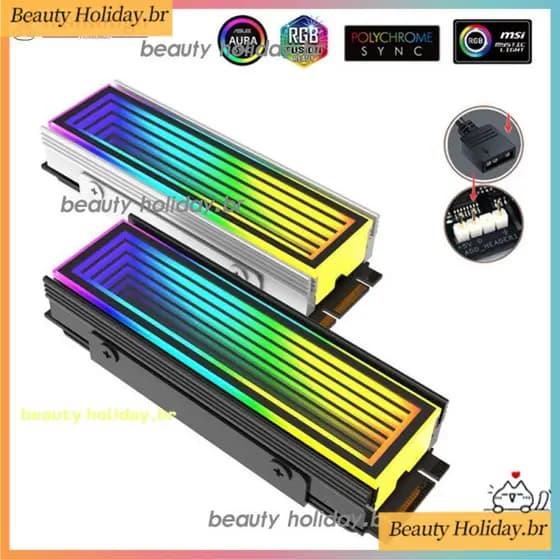 FASHIONGO ARGB AURA dissipador de calor de alumínio para SSD M2 com sincronização por plug para computador PC RGB M.2 NV