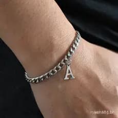 Novo Clássico Az Letra Inicial Pulseira Masculina Artesanal De Aço Inoxidável Cubana Corrente Para Homens Jóias Presente