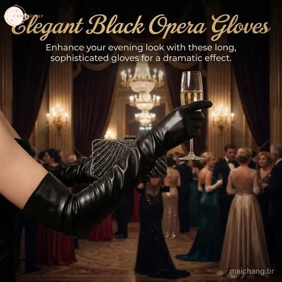 Luvas Longas Sem Dedos Em PU Preto – De Couro Sintético Para Festa À Noite Mulheres
