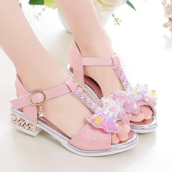 Sandália Elegante Para Meninas Com Sapatos De Cristal De Salto Alto Elsa Princess Bow Festa De Casamento 8IZS