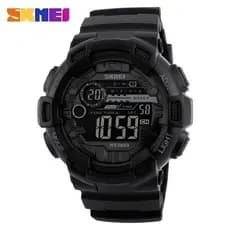 Skmei 1243 Relógio masculino esportivo ao ar livre multifuncional à prova d'água pulseira de PU LED display cronógrafo r