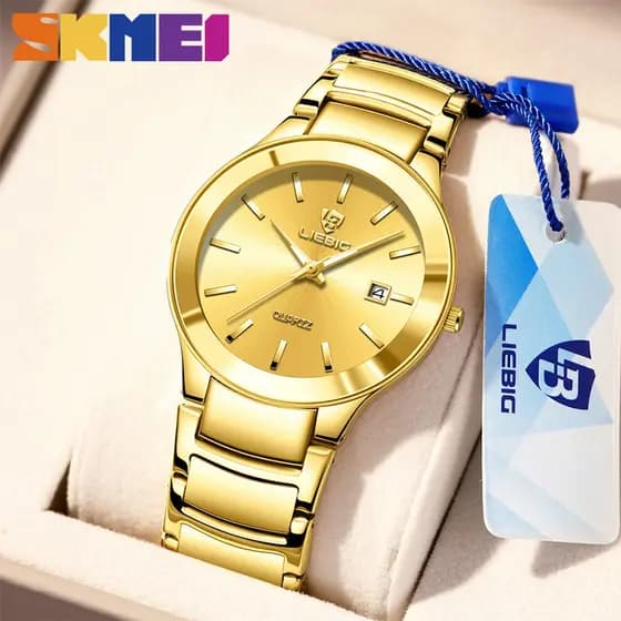SKMEI Original Relógio Masculino Golden watch Esportivo De Quartzo De Casal De 30 Metros De Cinto De Aço À Prova D'água