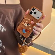 Capa de celular bordada com cachorro salsicha marrom para iPhone 17, 16, 15, 14, 13 Pro Max