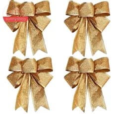 10 Pcs Decoração De Árvore De Natal Arcos Fita Dourada 25 x 21 Cm Enfeites