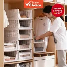 Caixa de armazenamento para guarda-roupa com gavetas de plástico, divisor de guarda-roupa, design de múltiplas camadas.