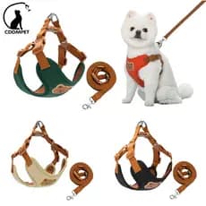 Coleira para cães leve e respirável com guia, com pequenos padrões de desenhos animados.