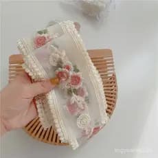 Lenço de seda com renda para mulheres amarrarem o cabelo, elegante e estiloso, versão coreana, versátil, com flores bord