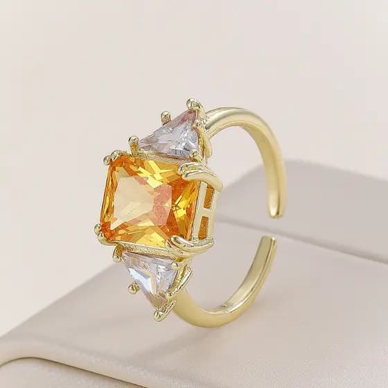 Fedsolife anel ajustável colorido pedra preciosa diamante quadrado Retro luz luxo moda feminina cristal não desbota