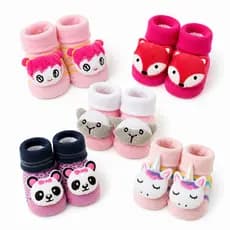 Kit 3 Pares de Meias de Bichinho 3D Antiderrapante Menina Infantil Bebê Recém Nascido 0 a 12 Meses Promoção