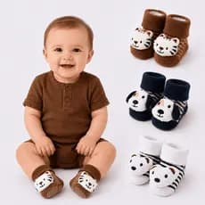 Kit 3 Meias Bebê Infantil Bichinho 3D Antiderrapante  Menino