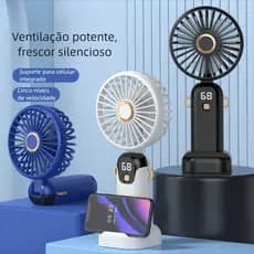 Mini Ventilador Portátil com Display Digital 5 Velocidades Silencioso, Várias Cores para Pescoço Mesa Viagem ao Ar Livre