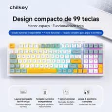 Teclado silencioso Chilkey ABNT2 de 99 teclas com layout em português, iluminação RGB, anti-fantasma e conexão com fio.