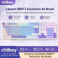Teclado Chilkey com layout em português, silencioso para escritório e jogos, com iluminação RGB e conexão com fio.