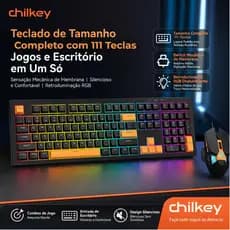 Kit teclado e mouse com fio Chilkey, teclado de 111 teclas silencioso com iluminação RGB e tecnologia anti-fantasma.