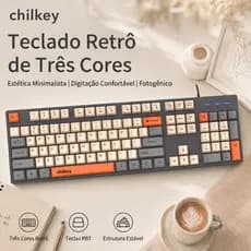 Teclado 104 Teclas Estilo Retrô Chilkey | Cores Exclusivas, Confortável e Silencioso para Escritório e Jogos