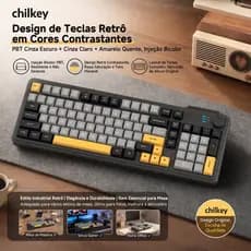 ChilkeyTeclado de Membrana 98 Teclas | Retrô Cores Exclusivas, RGB e Botão Multifuncional, Silencioso