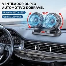 Ventilador Duplo Automotivo USB 2 Velocidades Rotação 360°/180°, Vários Modelos para Carro Escritório Casa e Camping