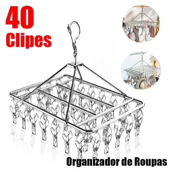 Varal 40 Prendedores Aço Inox Retrátil Suspenso Para Roupas Íntimas Meias Cueca Calcinha