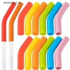 akayfirele1 6 Pçs/Set Capas De Palha De Silicone Macio Canudos Dicas Adequados Para Bicos Aço Inoxidável Reutilizáveis D