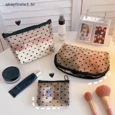 akayfirele1 Amor Impressão Malha Saco Cosmético Portátil Organizador De Higiene Pessoal De Maquiagem Multifuncional Tran