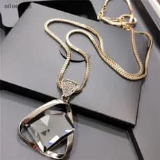 OLL Geometria Cristal Strass Pingente Nelace Suéter Corrente Longa Joias BR