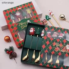 OLL 2/4/6Pcs Conjunto De Garfo E Colher De Natal , Talheres Criativos De Aço Inoxidável , Garfos Colheres De Sobremesa D