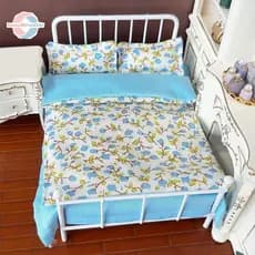 tue 1/12 Casa De Bonecas Em Miniatura Conjunto De Cama De 4 Peças Lençol Colcha Travesseiro Brinquedo Decoração BR
