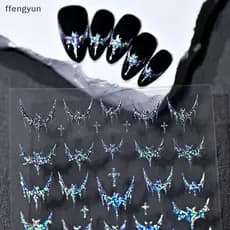 FFE Deslumbrante Laser Estilo Gótico Halloween Morcego Escuro Cruz Adesivo Arte Do Prego Stiers Decalques Manicure Brilh
