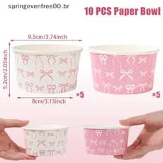 Primavera 10 Pçs Arco Fita Descartável Sorvete Copos De Papel Tigelas Para Geléia Pudim Mousse Iogurte Recipiente Festa