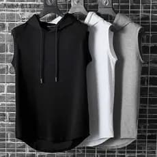 Awheat11 Sem Mangas Colete Topo Masculino Camiseta Cor Sólida Moletom Com Capuz Rendas Hip Hop