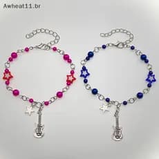 Awheat11 Nova Moda Y2K Casal Pulseiras Para Mulheres Menina Oco Pentagrama Guitarra Pingente Frisado Pulseira Amigos Jói