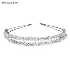 Awheat11 Tiara Coroa De Noiva Artesanal De Cristal Dupla Camada Faixa De Cabelo De Casamento