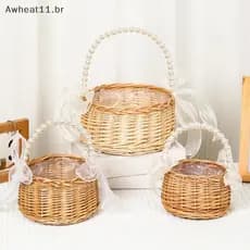 Awheat11 Salgueiro Rattan Amarelo Arranjo De Flores Cesta Pequena Resistente Tecido Artesanal Wier