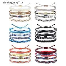 risela Boho Surfista Pulseira Tornozeleira Ajustável Frisada Tornozeleiras Trançada Artesanal Colorida Corda De Verão Pu