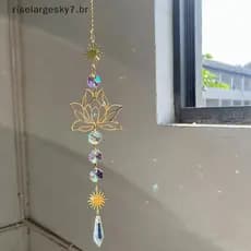 risela 1Pc Suncatcher Jardinagem Artesanato Lótus Dourado AB Colorido Gota De Água Pingente Decoração De Cristal Para Ca